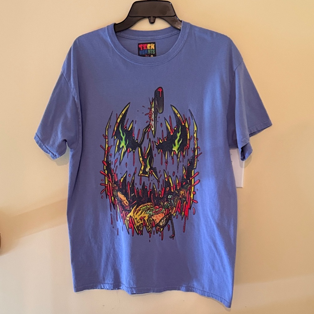 Blue Graphic Men's Short Sleeve Tee with dripping pumpkin face